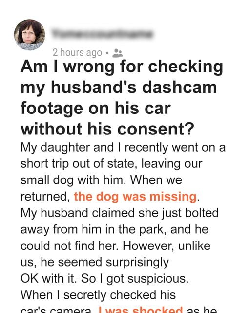 Am I Wrong for Checking My Husband's Dashcam Footage on His Car without His Consent?