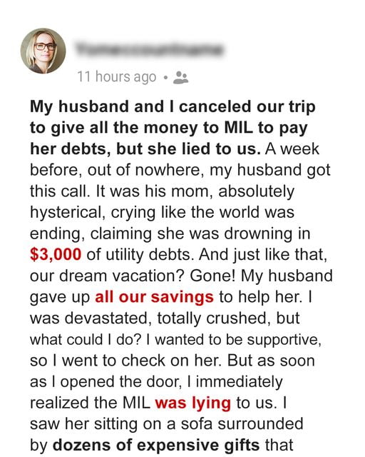 My Husband and I Cancelled Our Trip to Give All the Money to MIL to Pay Her Debts - But She Lied to Us