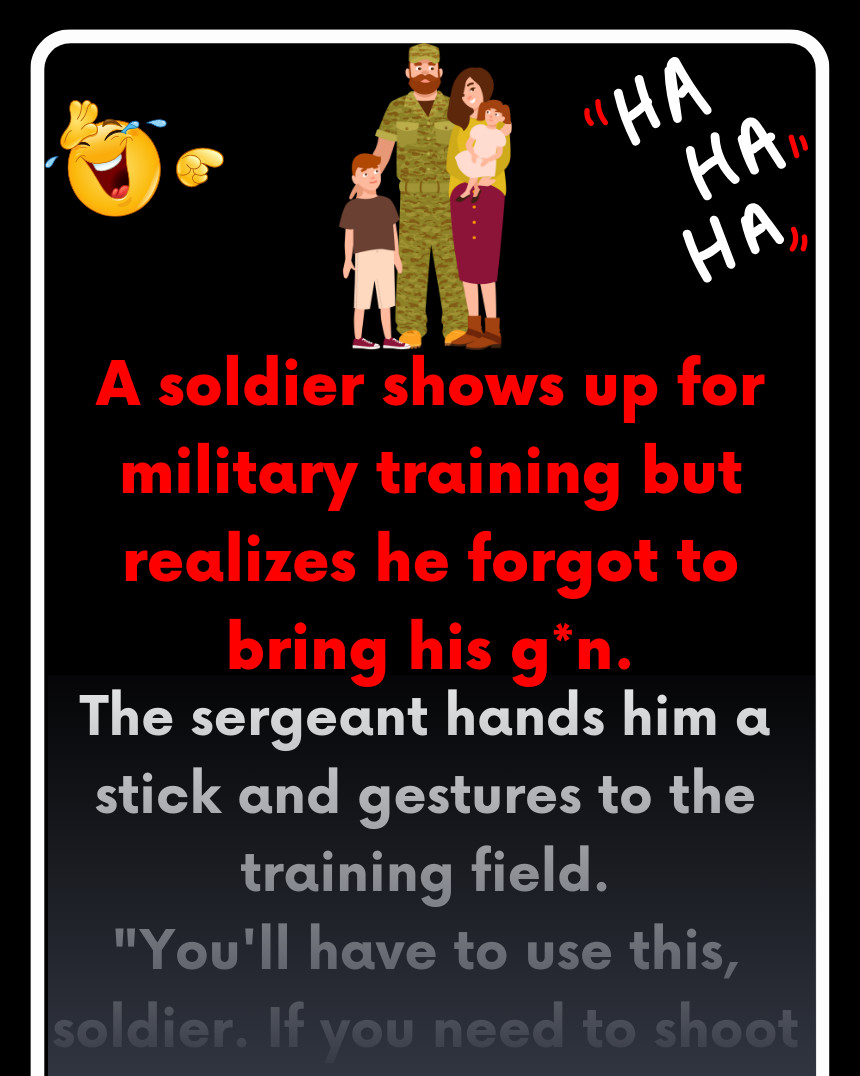 A soldier shows up for military training but realizes he forgot to bring his gun.