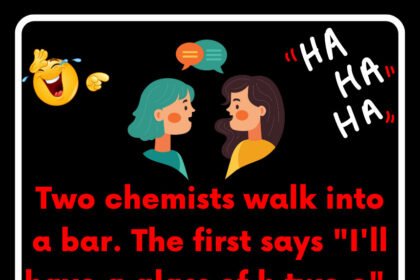 Two chemists walk into a bar. The first says "I'll have a glass of h two o". The second says "I'll have a glass of h two o too".