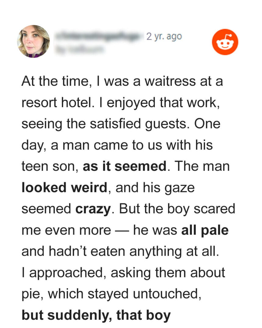 Waitress Notices Strange Man and Boy in Restaurant, Boy Is Pale and Not Interested in the Food — Story of the Day