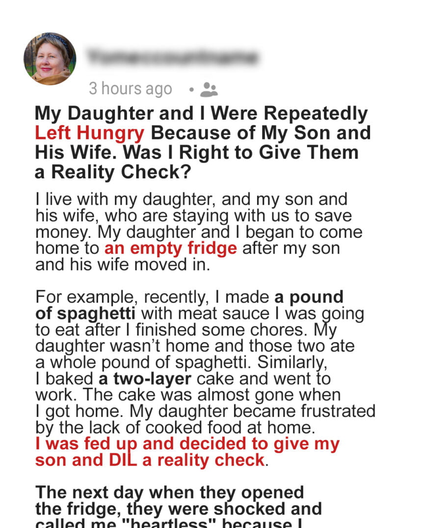 My Daughter and I Were Repeatedly Left Hungry Because of My Son and DIL – Was I Right to Give Them a Reality Check?