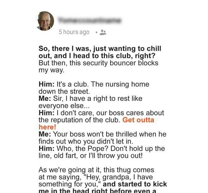 Grandfather Isn't Allowed inside the Club — Story of the Day