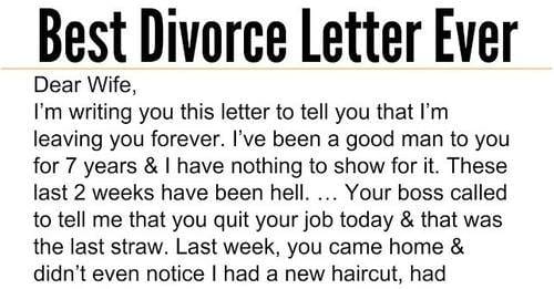 Wife receives a divorce letter