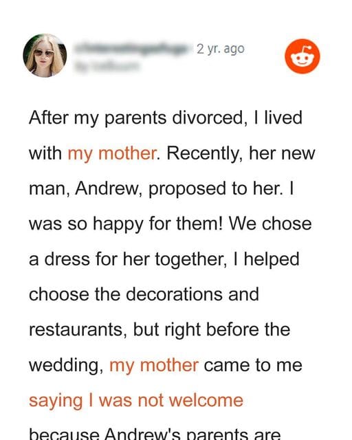 Girl Helps Organize Mother's Wedding but Is Told before the Event That She Isn't Welcome