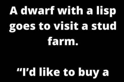 A dwarf with a lisp goes to visit a stud farm.