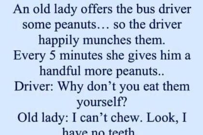 An old lady offers the bus driver some peanuts…