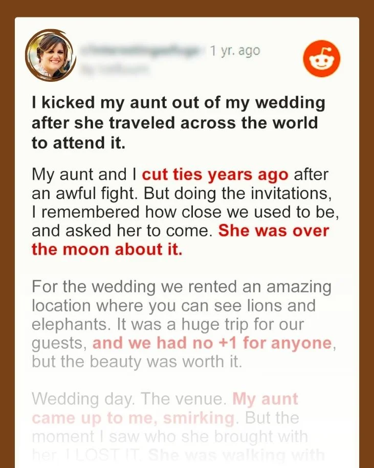 I Kicked My Aunt Out of My Wedding after She Traveled across the World to Attend It